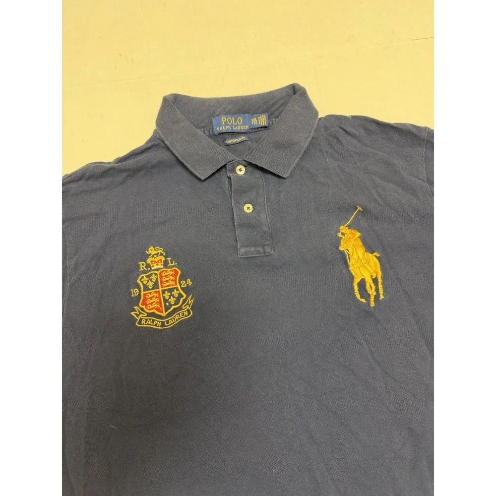 Polo ralph lauren custom fit blue ss polo, chest embroidered design, men's xxl